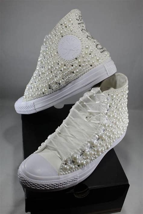 Wedding Converse Bridal Sneakers Bling Pearls Custom Etsy Wedding