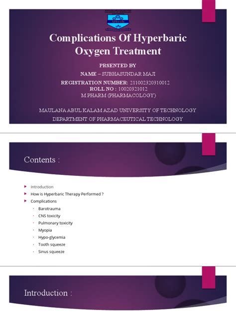 Complications of Hyperbaric Oxygen Treatment | PDF | Physiology ...