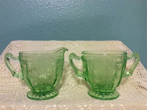 Depression Glass Green Hocking Cameo Ballerina Uranium Cream And Sugar Set Antique Price