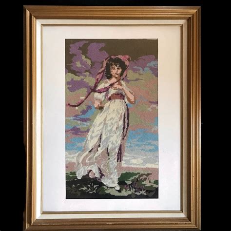 Reserve For Ana Vintage Framed Wall Art Needlepoint Of Famous Etsy Vintage Needlepoint