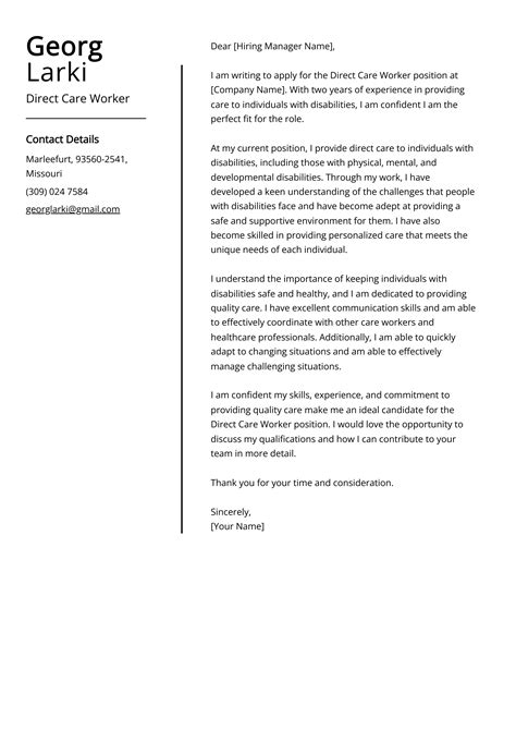 Direct Care Worker Cover Letter Example For Skills Templates