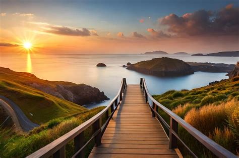 Une Passerelle En Bois M Ne Un Magnifique Coucher De Soleil Sur Un