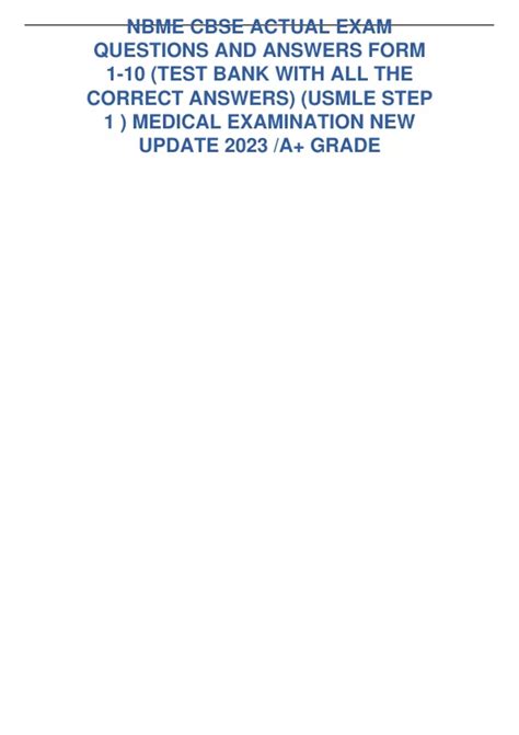 NBME CBSE ACTUAL EXAM QUESTIONS AND ANSWERS FORM 1 10 TEST BANK WITH