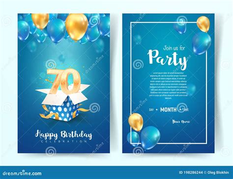 Celebration Of 70th Years Birthday Vector Invitation Card Seventy