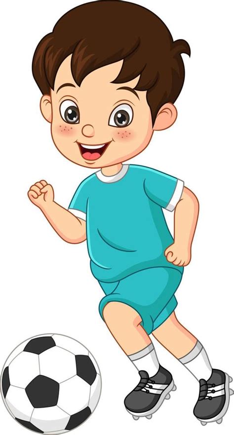 niño pequeño de dibujos animados jugando al fútbol 5113066 Vector en ...