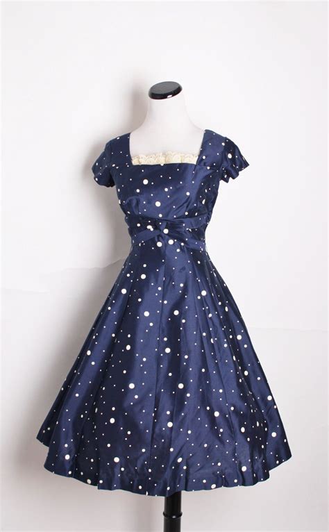 1950s Cocktail Dress Navy Dress Dress Dresses Blue Polkadot