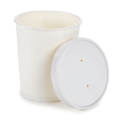 Choice 32 Oz White Paper Soup Cup Hot Food Cup With Vented Paper Lid 250 Case