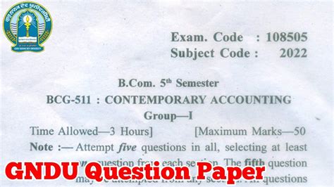 Gndu Bcom 5th Semester Contemporary Accounting Question Paper Bcom