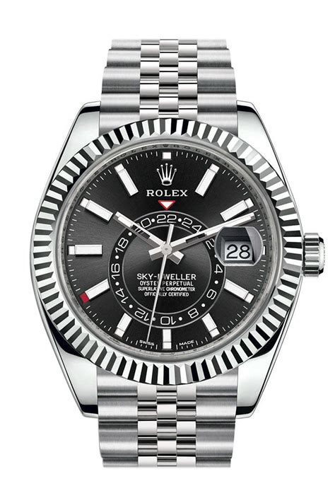 Rolex Sky Dweller Black Dial 18K White Gold Bezel Steel Jubilee Mens