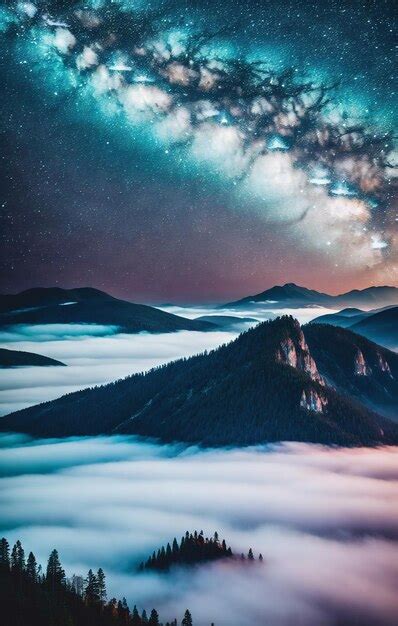 Premium Ai Image Aerial View Milky Way Over The Mountains In The Fog