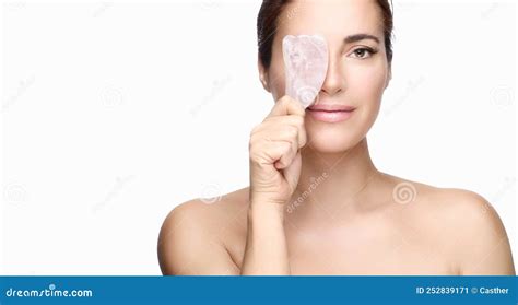 Beautiful Naked Woman With Gua Sha Quartz Stone For Anti Aging Massage Beauty And Skincare