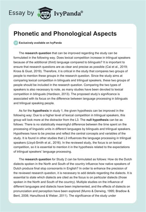 Phonetic and Phonological Aspects - 855 Words | Research Paper Example