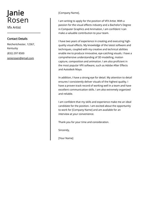 Vfx Artist Cover Letter Examples Guide