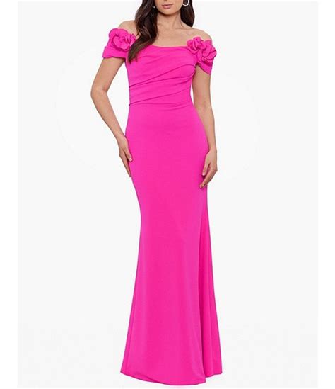 Betsy And Adam Off The Shoulder Stretch Ruffle V Back Gown Dillards