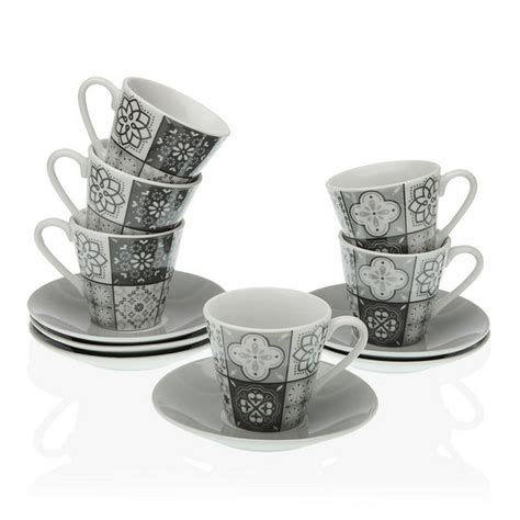 Juego de Tazas con Platos Café Mosaico Gris Porcelana 6 pcs Brycus