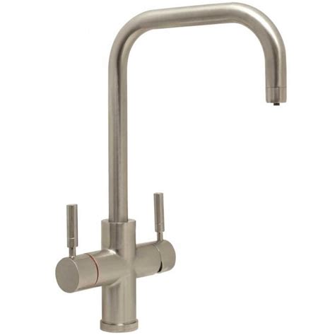 CDA Brushed Steel 3 In 1 Instant Hot Water Kitchen Tap TH102BR Twin Lever Taps From TAPS UK