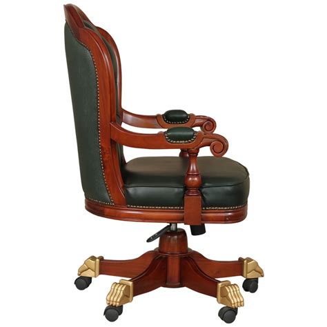 Sevan Mahogany Wood Leather Tufted Rolling Executive Office Chair