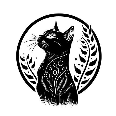 Stylized Ornamental Cat Portrait Design For Embroidery Tattoo T