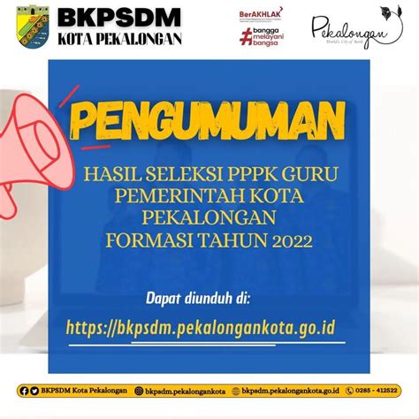 Hasil Seleksi Pppk Guru Pemerintah Kota Pekalongan Formasi Tahun 2022