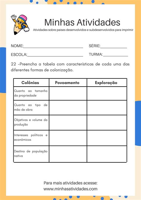 Caderno Atividades Sobre Pa Ses Desenvolvidos E Subdesenvolvidos