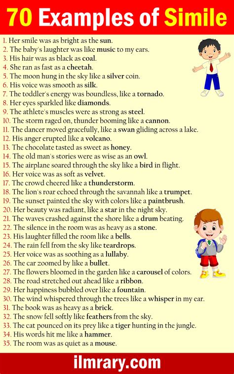 70 Example Sentences Of Simile In English English Vocabulary Words