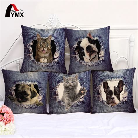 Cats And Dogs Printing Cushion Cover Cotton And Linen Car Sofa Pillow