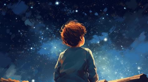 Premium Ai Image Illustration Of A Boy Looking At Night Starry Sky