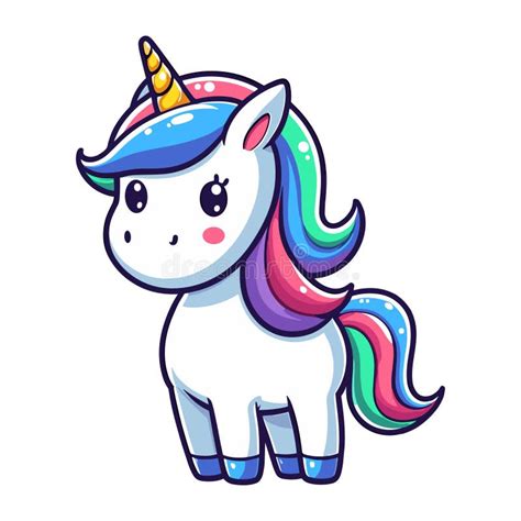 Cute Unicorn Cartoon Character Vector Illustration Happy Adorable Magic Unicorn With Rainbow