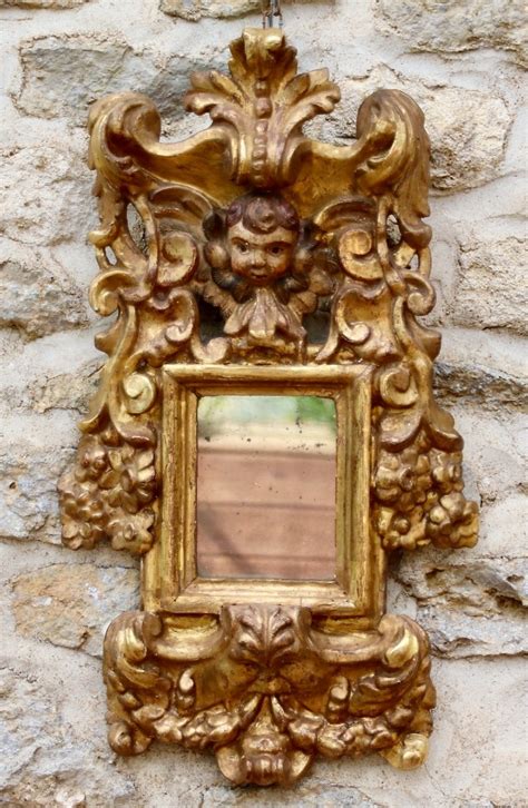 Proantic Miroir Baroque En Bois Dor Italie Xviii Me