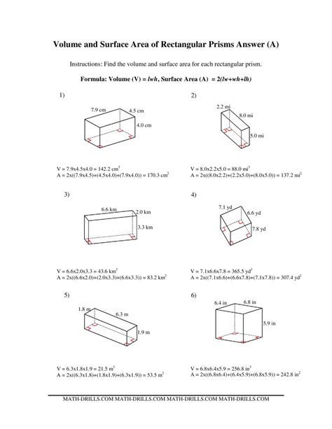 Surface Area Of A Rectangular Prism Worksheet - Printable Word Searches