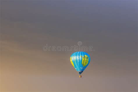 Beautiful View Of People Flying In Shrek Hot Air Balloon Far Away In Stormy Sky Sweden