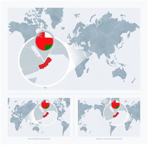 Vergrote Oman Boven Wereldkaart 3 Versies Van De Wereldkaart Met Vlag