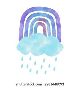 Watercolor Hand Drawn Rainbow Cloudsrain Stock Vector Royalty Free