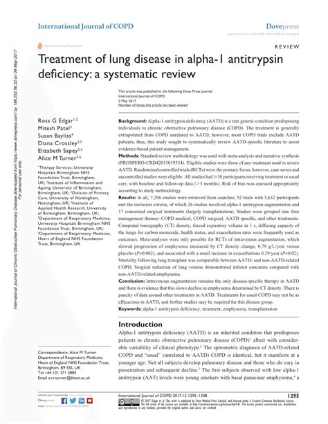 (PDF) Treatment of lung disease in alpha-1 antitrypsin deficiency: A ...