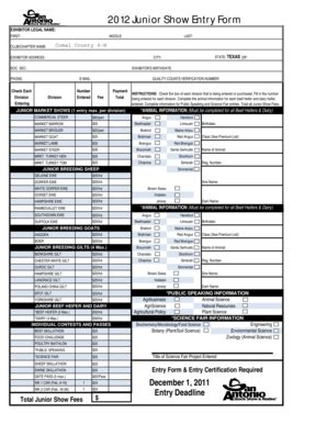 Fillable Online Comal Agrilife 2012 Junior Show Entry Form Xlsx Comal