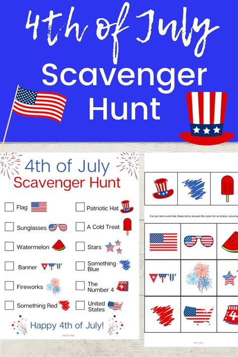 4th of July Scavenger Hunt With Cards to Hide, Indoor Independence Day ...