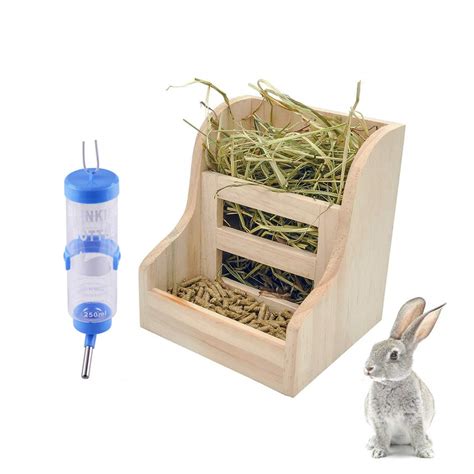 Buy Rabbit Hay Feeder Rack Wooden Hay Food Bin For Grass Food Bunny