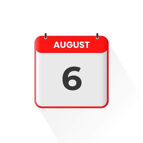 6th August calendar icon. August 6 calendar Date Month icon vector ...