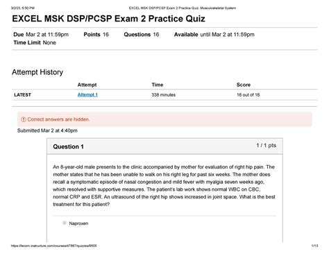 Excel MSK DSP PCSP Exam 2 Practice Quiz Musculoskeletal System EXCEL