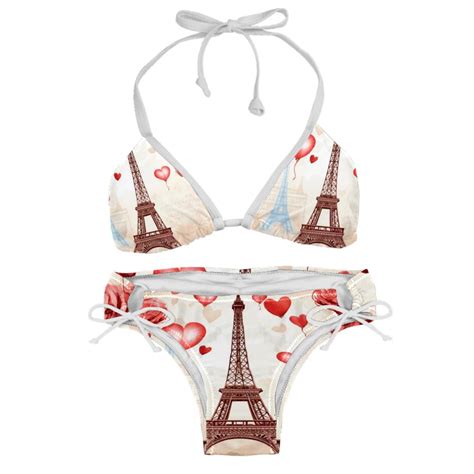 Eiffel Tower Valentine S Day Women S Swimsuit Bikini Set Detachable Sponge Adjustable Strap
