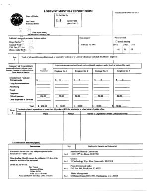 Fillable Online Sos Idaho LOBBYIST MONTHLY REPORT FORM Ms SPACE FOR