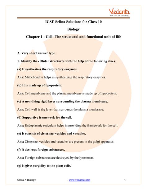 Selina Concise Biology Class 10 Icse Solutions For Chapter 1 Cell