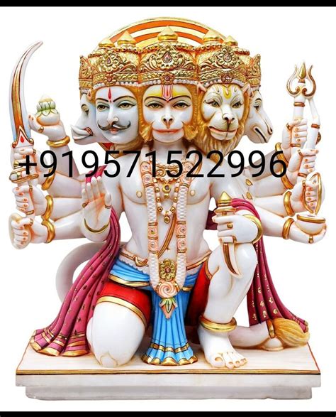 White Marble Panchmukhi Hanuman Statue For Temple Used Worship Size