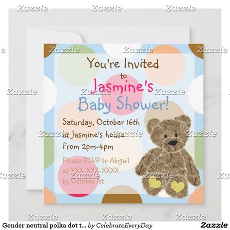 Gender Neutral Polka Dot Teddy Bear Shower Invites Zazzle Teddy