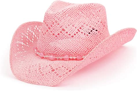 Straw Cowboy Hat For Women With Shapeable Brim Beaded Hearts Trim