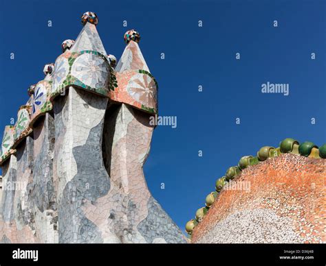 Roof architecture at Casa Batllo, Antoni Gaudi, Barcelona Stock Photo ...