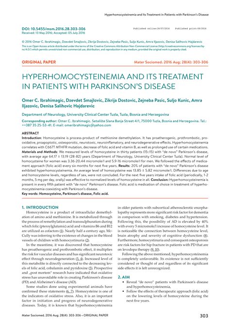 (PDF) Hyperhomocysteinemia and Its Treatment in Patients with Parkinson's Disease