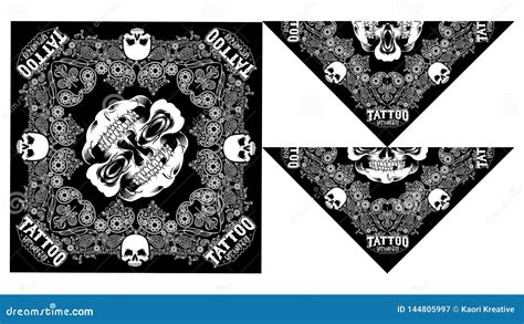 Bandana Skull Black White Vector Hand Drawing