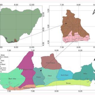 Map of Nigeria showing the location of Akwa Ibom State and Map of Akwa ...