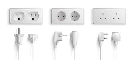 Free Vector | Realistic mockup of electric wall sockets and plugs with different port connectors ...